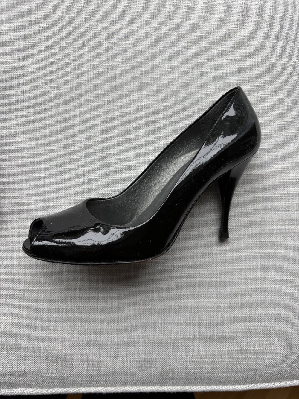 Stuart Weitzman Black Patent Peep Toe Shoes
